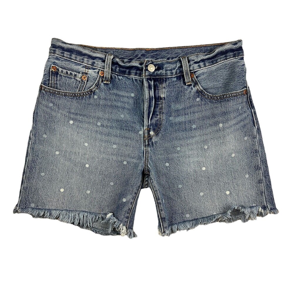 Levis Women's 501 Mid-Rise Polka Dot Denim Cut-Off Jean Shorts Size 29 Boho